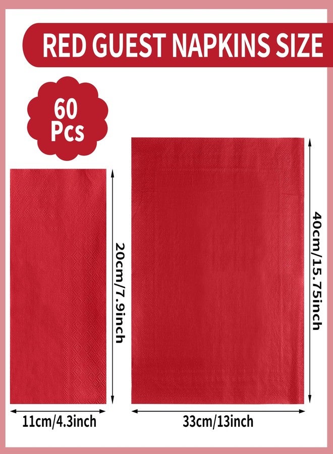 NatNarr 60 Pcs Red Napkins, Valentines Napkins Disposable Hand Towels for Bathroom Red Dinner Guest Napkin for Birthday, Wedding, Valentines Day - Image 2